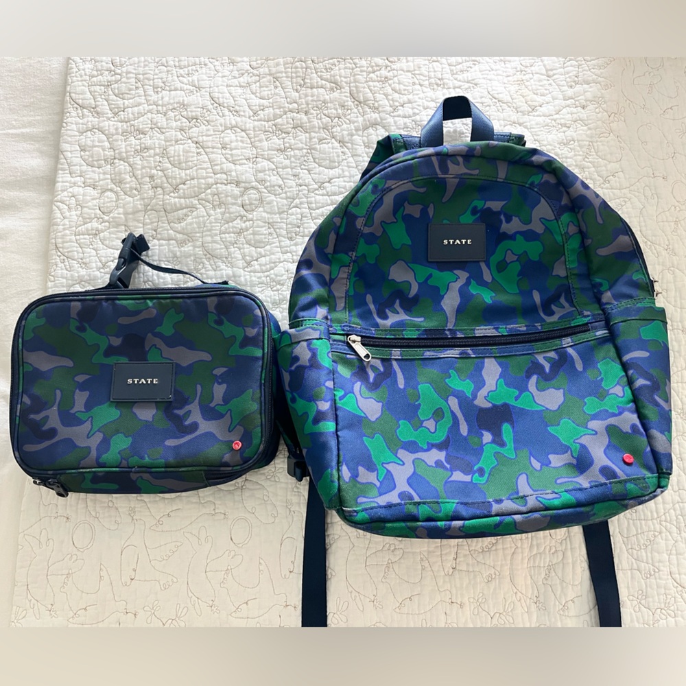 STATE Blue & Green Camo Kane Backpack with Rodgers Lunchbox